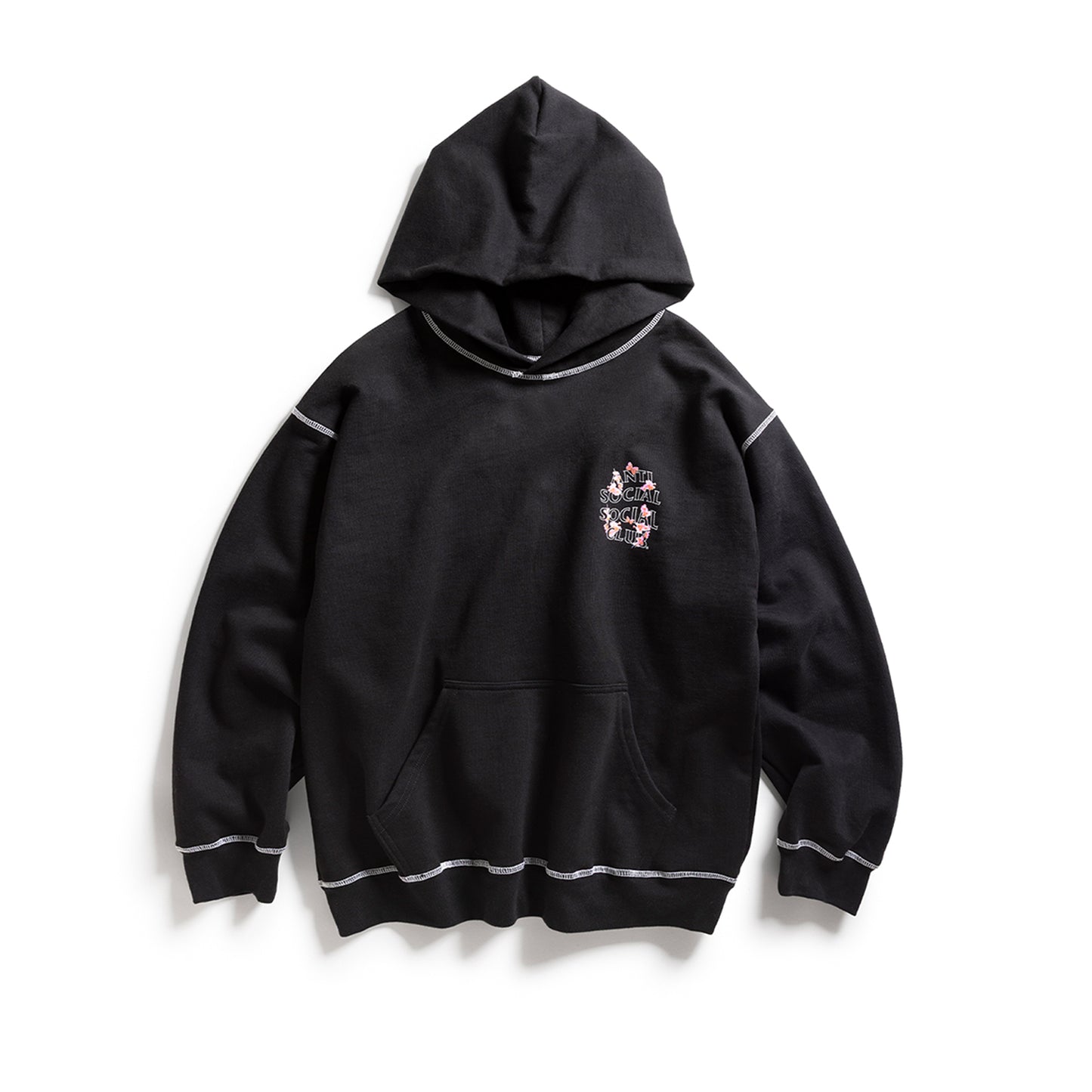 CONTRAST STITCH HOODIE - BLACK