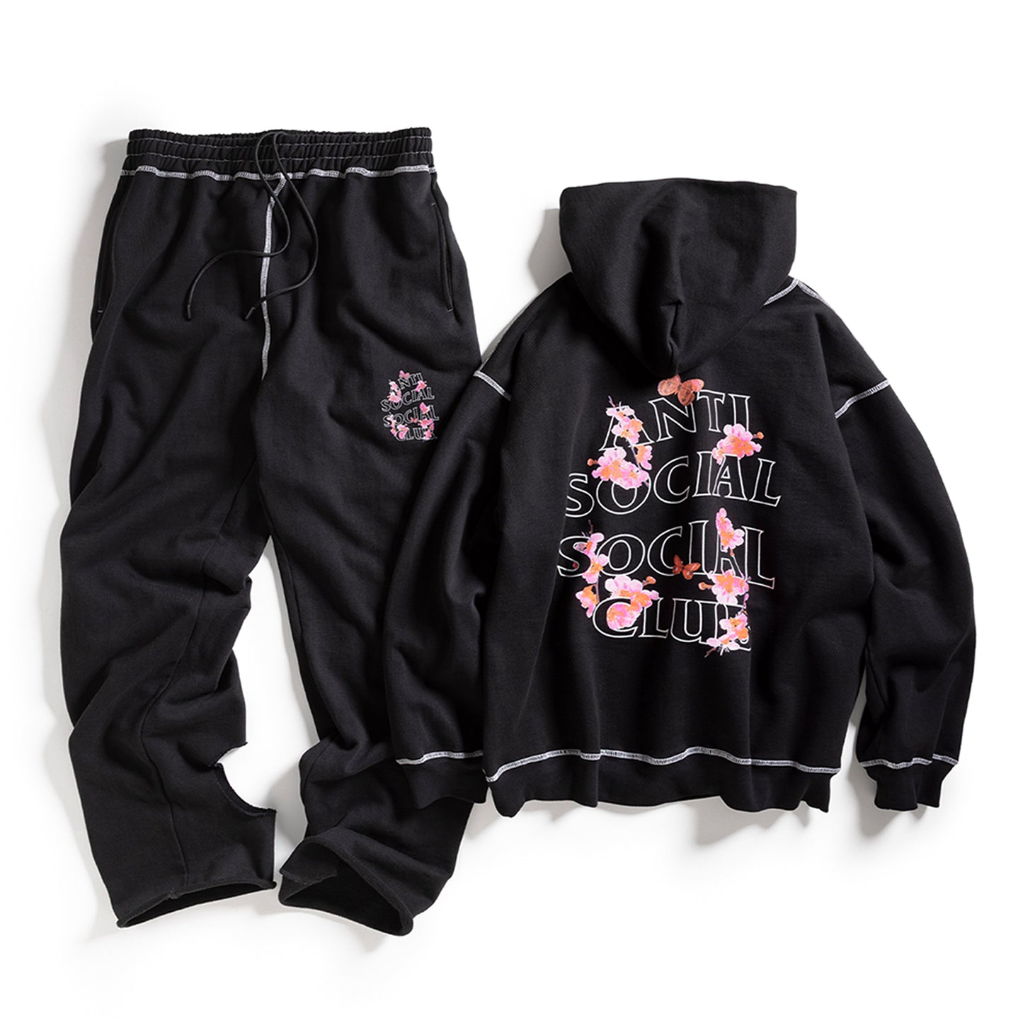 CONTRAST STITCH SWEATS - BLACK