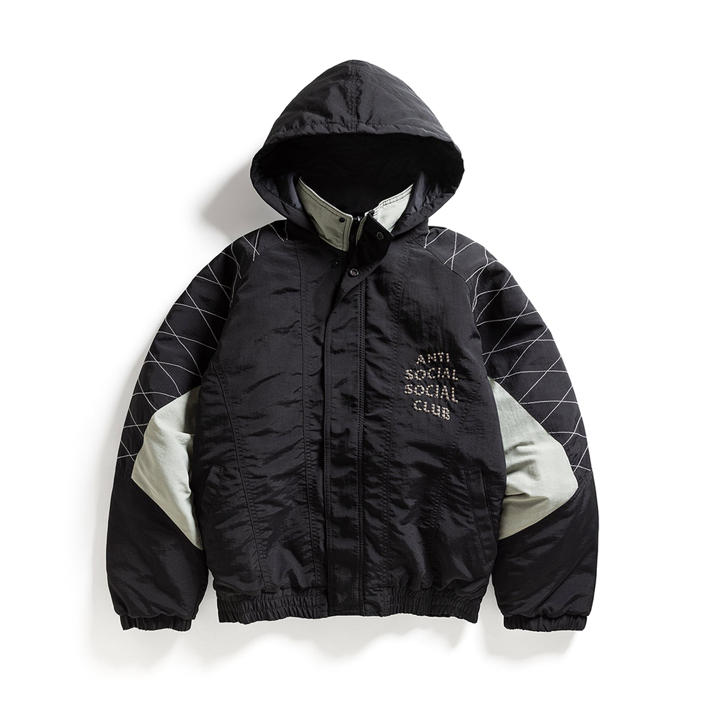 STUDDED STARTER JACKET WITH QUILTED SHOULDERS - BLACK