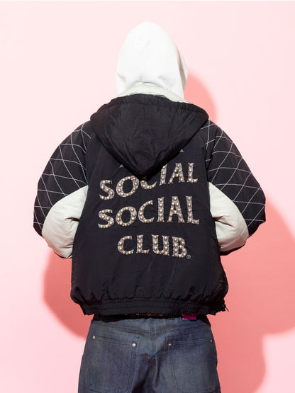 STUDDED STARTER JACKET WITH QUILTED SHOULDERS - BLACK