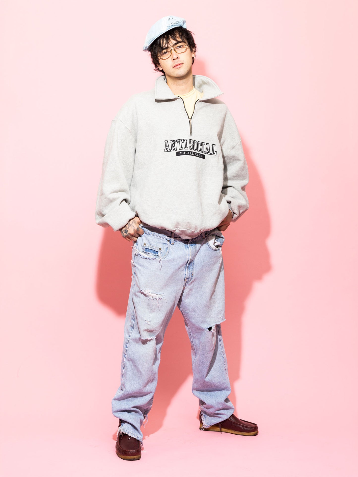 FELT THE SAME APPLIQUE QUARTER-ZIP - GRAY