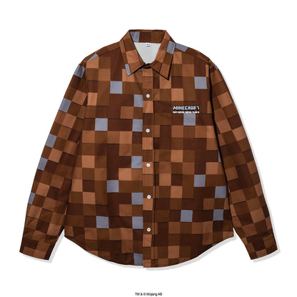 ASSC x Minecraft Pixel Plaid Embroidered Flannel - Brown