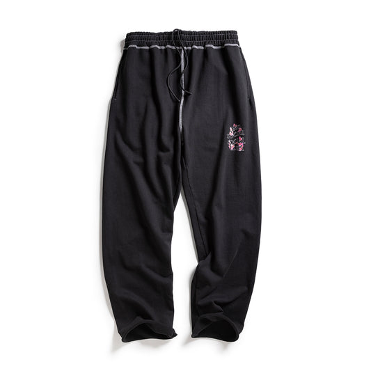 CONTRAST STITCH SWEATS - BLACK