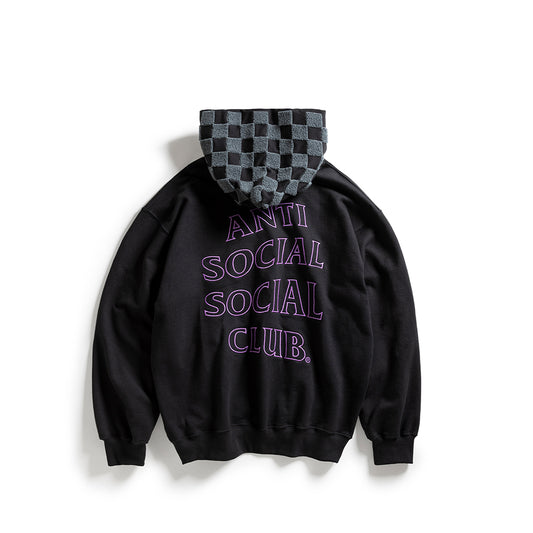 CHENILLE CHECKERED HOODIE - BLACK