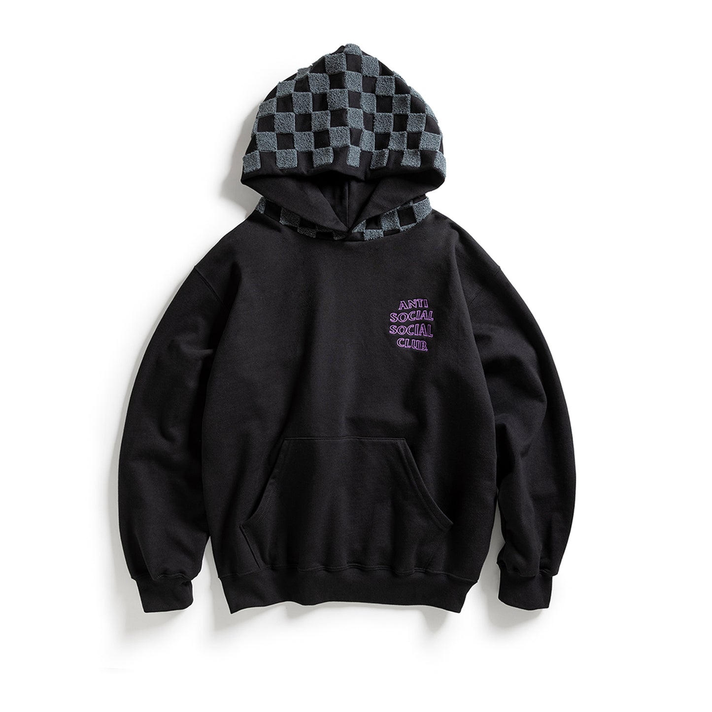 CHENILLE CHECKERED HOODIE - BLACK