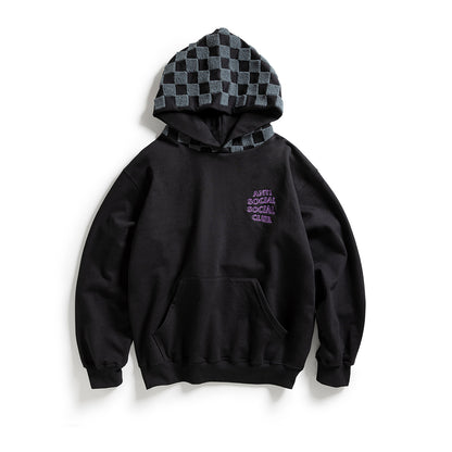 CHENILLE CHECKERED HOODIE - BLACK