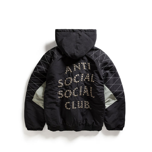 STUDDED STARTER JACKET WITH QUILTED SHOULDERS - BLACK